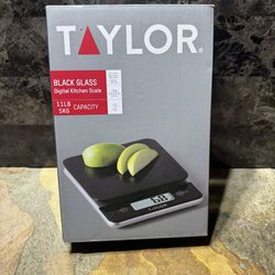 Taylor Digital Kitchen Scale Black Glass, 11lb/5kg Capacity Cooking Scale