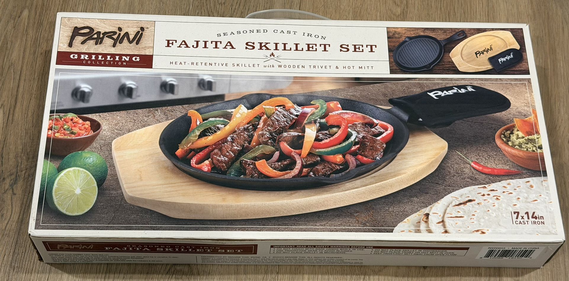 Parini Grilling Cast Iron Fajita Skillet Set 7” x 14” Brand New