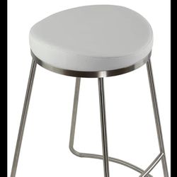  Counter Height Stools. 2 Bar Stools. White Faux Leather Top. Brushed stainless  Steel Brand New 