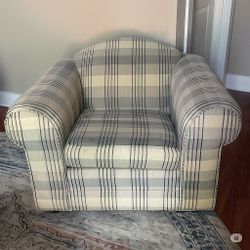 Blue White Plaid Arm Chair