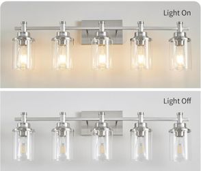 Aixialin 5 Lights Bathroom Light Fixtures, Brushed Nickel Vanity Light with Clear Glass Shade,Modern Wall Sconce for Mirror Bedroom Hallway Farmhouse 