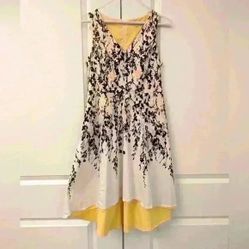 Black white yellow high  low dress - size 4 petite 