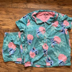 Disney Stitch Teal & Pink Pajama Set, Sz 10