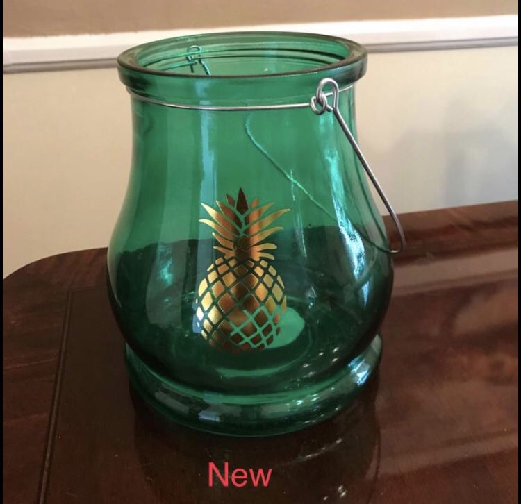 Green Glass with Pineapple Decor various uses Vase, Candle Holder Etc.