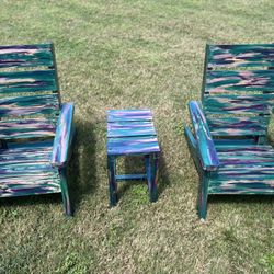 One Of A Kind, Solid Wood Adirondack Chair And Table Set