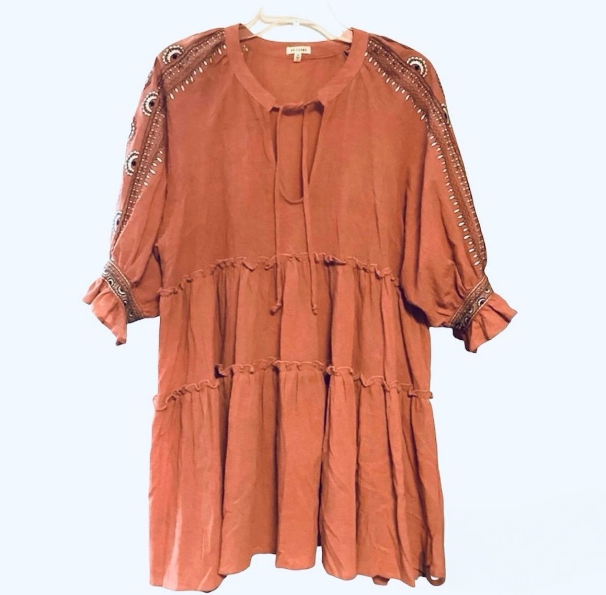 Anthropologie En Crème Cotton Paisley Embroider Boho Ruffled Hem Top Medium
