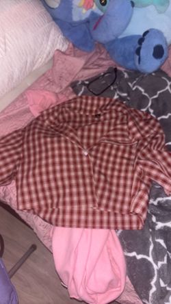Red white patterned cropped Flannel