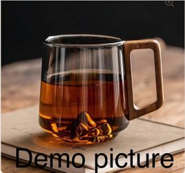 Snaw Smokey Gray Glass Slanted Coffee Cups With Wooden Handle