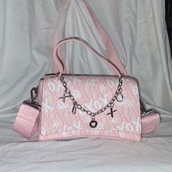 Pink XOXO Monogram Shoulder Bag with Chain Charm