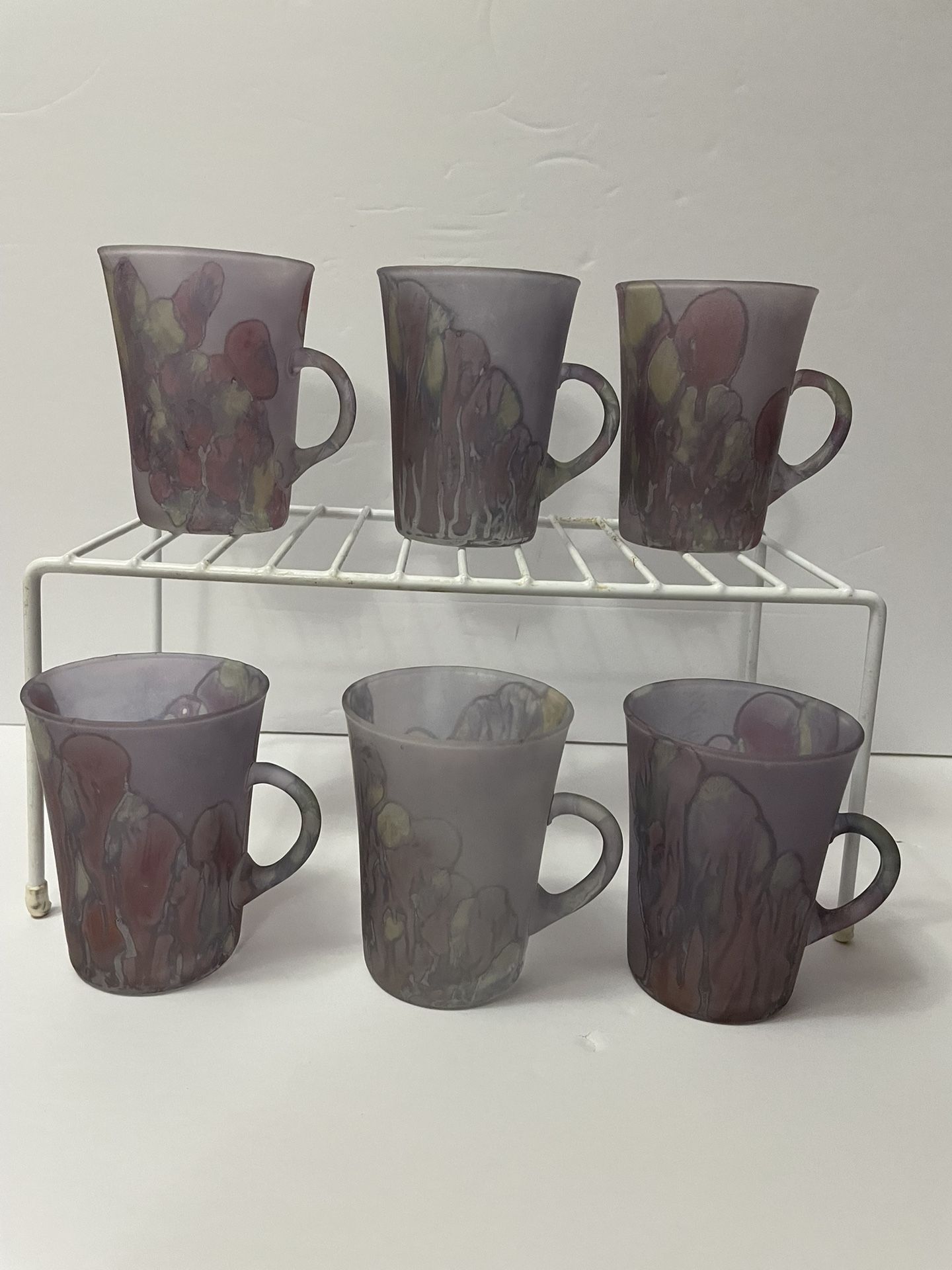 (6) Hand Painted Kera Suchit 8 Oz. Glass Cups Made In Yehud, Israel