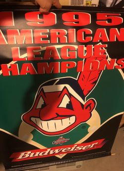 Soft Vinyl Budweiser Indians/chief Wahoo wall hanging poster. Like new