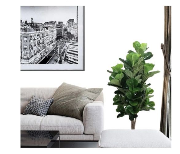 AMERIQUE Gorgeous & Dense 5' Fiddle Leaf Fig Tree Artificial Silk Plant with UV Protection, with Nursery Plastic Pot, Feel Real Technology, Super Qual