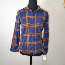 NWT Oshkosh Boy's Orange/Blue Plaid Print Button Up Shirt Size:12 100% Polyester