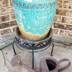Beautiful Ceramic Pot With Plant Soil And Water Bucket