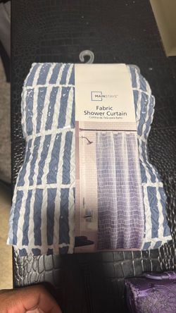 Mainstays Fabric Shower Curtain Blue White