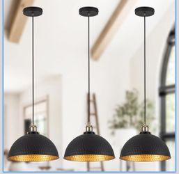 12-inch Black Gold Industrial Pendant Lights, Vintage Gold Finish - Set Of 3 - Brand New