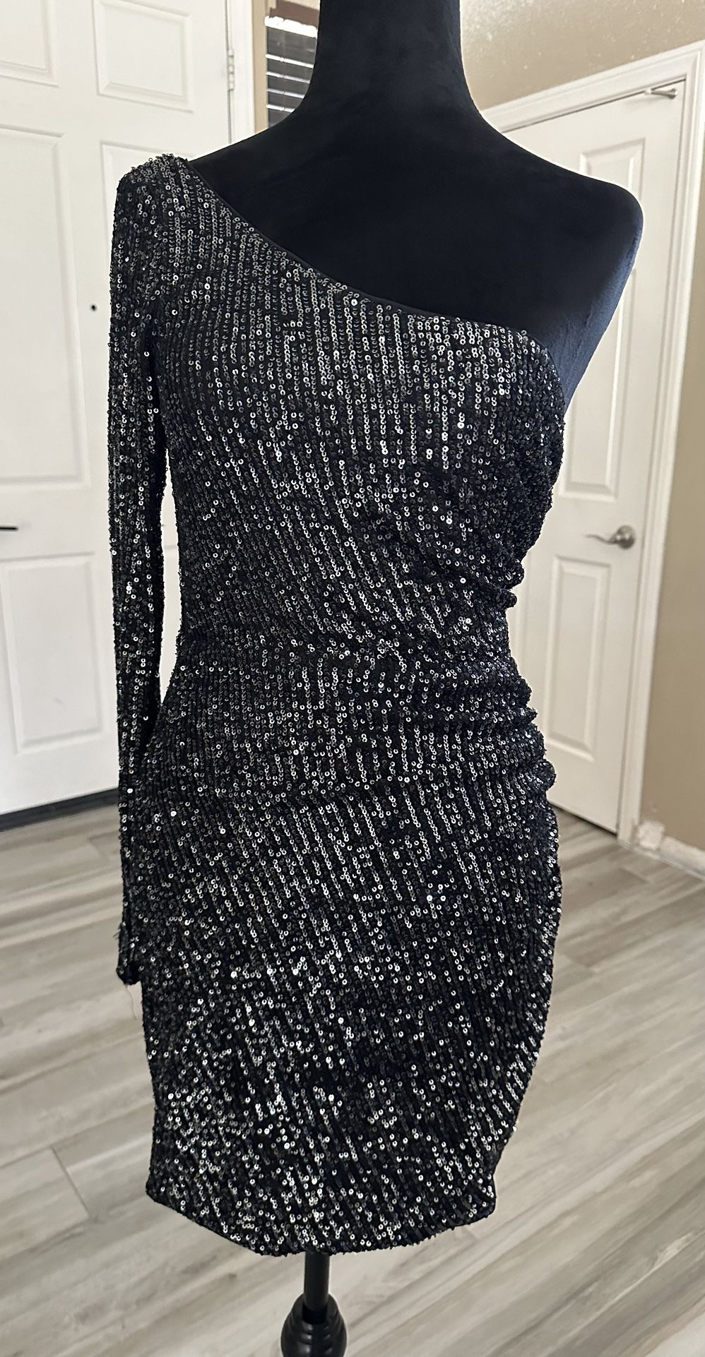 Windsor Black Sequin Short One Shoulder Dress