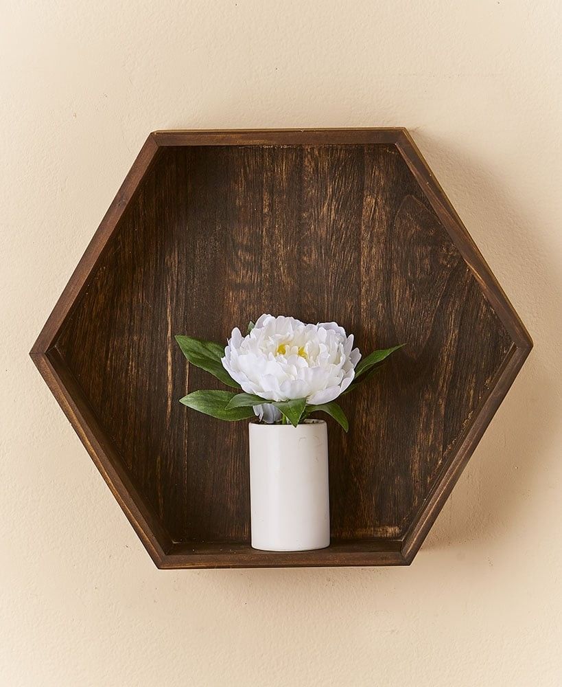 Farmhouse Hexagon Wood Solid Back Floating Shelf Wall Decor 16 Inches