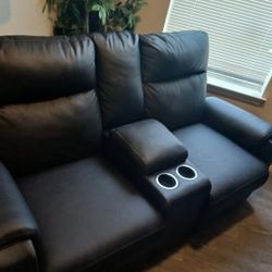 Black Recliner Sofa Couch Set 