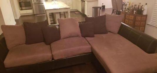 Brown leather sectional