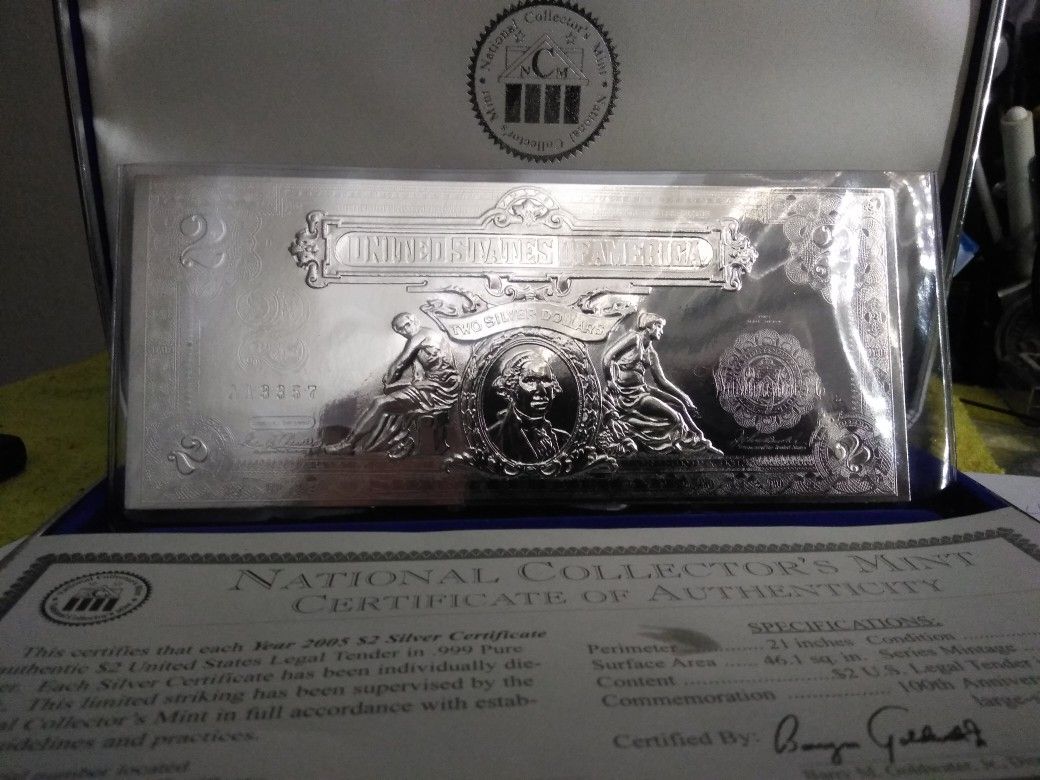 YEAR 2005 $2 SILVER CERTIFICATE