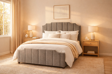 Queen Gray Upholstered Panel Bed Frame – Modern Statement Design