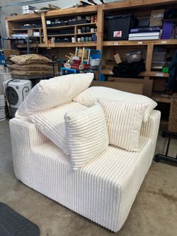 Cream Corduroy Oversized Armchair Corner Couch Piece