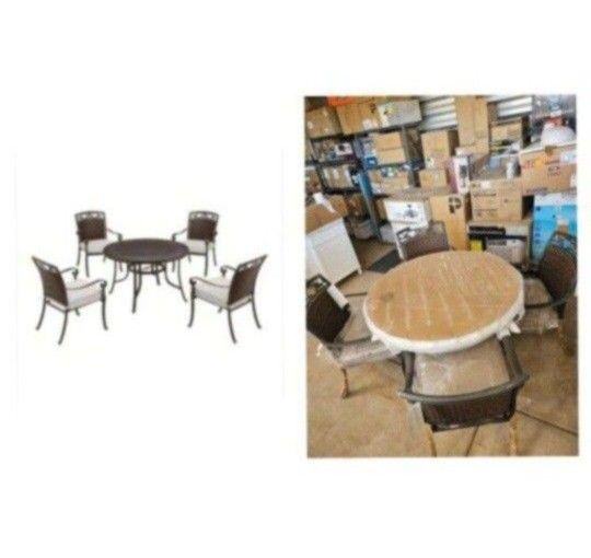 Home Decorators Collection 5-Piece Wilshire Heights Cushioned Cast and Woven Back All Aluminum Outdoor Dining Set with SunBrella Bliss Sand Cushion