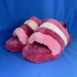 Size 3 UGG Barbie Sheepskin Big Kids Fluff Yeah Slide Sandal In Hot Pink 1116913k