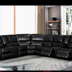 *New Arrival*---Madrid Black Leather Reclining Sofa---Only $1699---Delivery And Easy Financing Available 