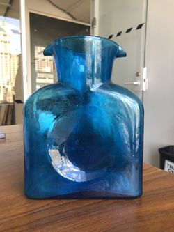 Blenko glass vintage brilliant blue water bottle