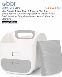 Ubbi Portable Diaper Caddy & Changing Mat, Gray Baby & Toddler Nursery Changing Station, Diaper Storage, Caddy Organizer, Stores Baby Diapers, Wipes &