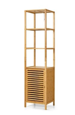 New Tiers Bamboo Bathroom Storage Floor Cabinet Tower Corner Rack w/ Louvered Door