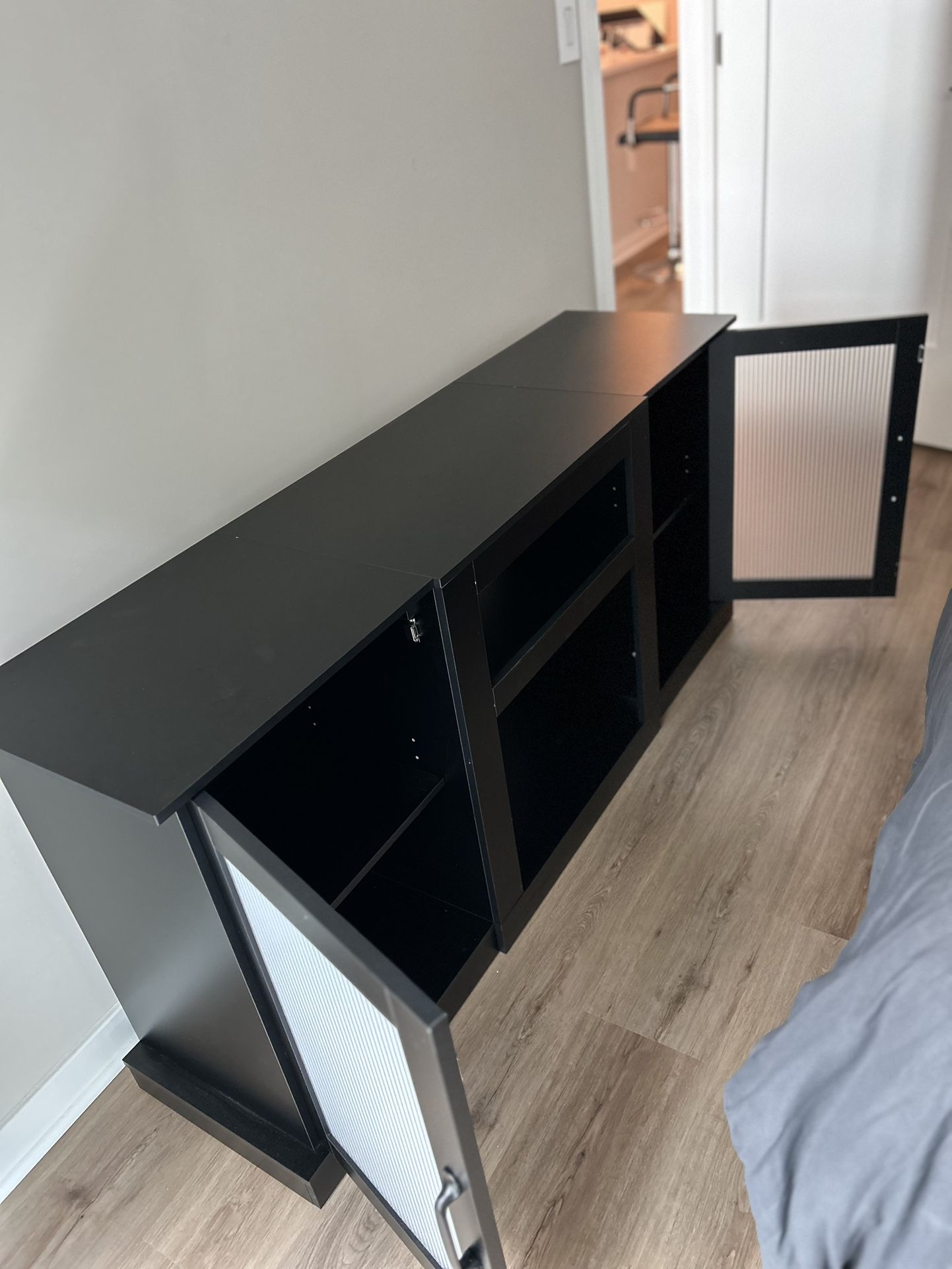 Black Storage Cabinet / TV Stand with Shelves and Doors