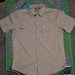 XL Carhartt Force Men's Beige Short Sleeve Cotton Button-Up Shirt w/ Pockets
