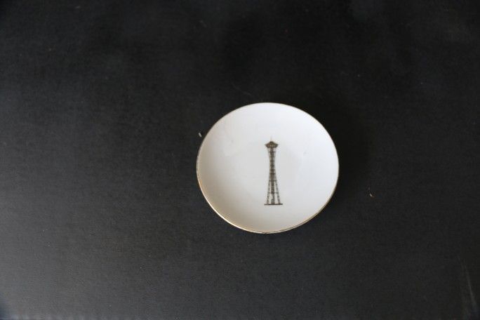 Seattle Space Needle Saucer Small Plate White Gold 1962 World’s Fair