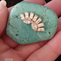 Vtg.silver Tone Rhinestones Turquoise Pin