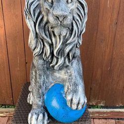 3 Foot Lion Guarding Ball Statue