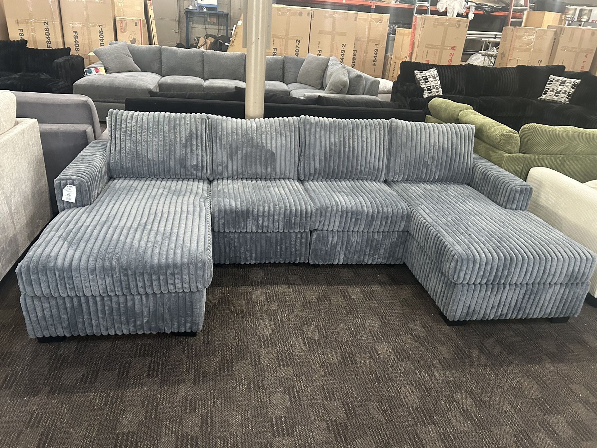Fluffy Blue Gray Double Chaise Sectional