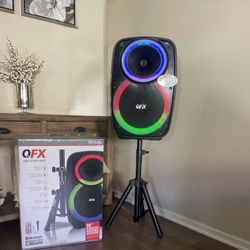 QFX 15” Bluetooth Rechargeable Party Speaker with Microphone , LED Party Lights  & Stand Included 🔊🎤🎶🔊🎶🎶  Brand new 