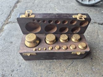 Antique Brass Scale Weights, French Balance Set In Wooden Box, 500g To 1g Weights, Apothecary Brass Weights, Collectible Decor France