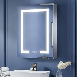 E175 $230  LED Lighted Bathroom Medicine Cabinet with Mirror, 24 x 30 Inch, Recessed or Surface Mount, Anti-Fog, Stepless Dimming, Color Temperature A