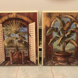 Caribbean Bird of Paradise and Potted Palm Duo Wall Decor