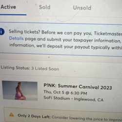 3 Tickets For Pink Concert - 25$/ea