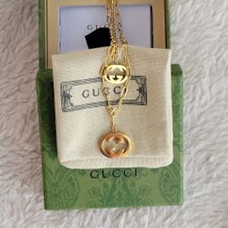 Brand New Gucci GG double chain, double pendant Necklace Double G