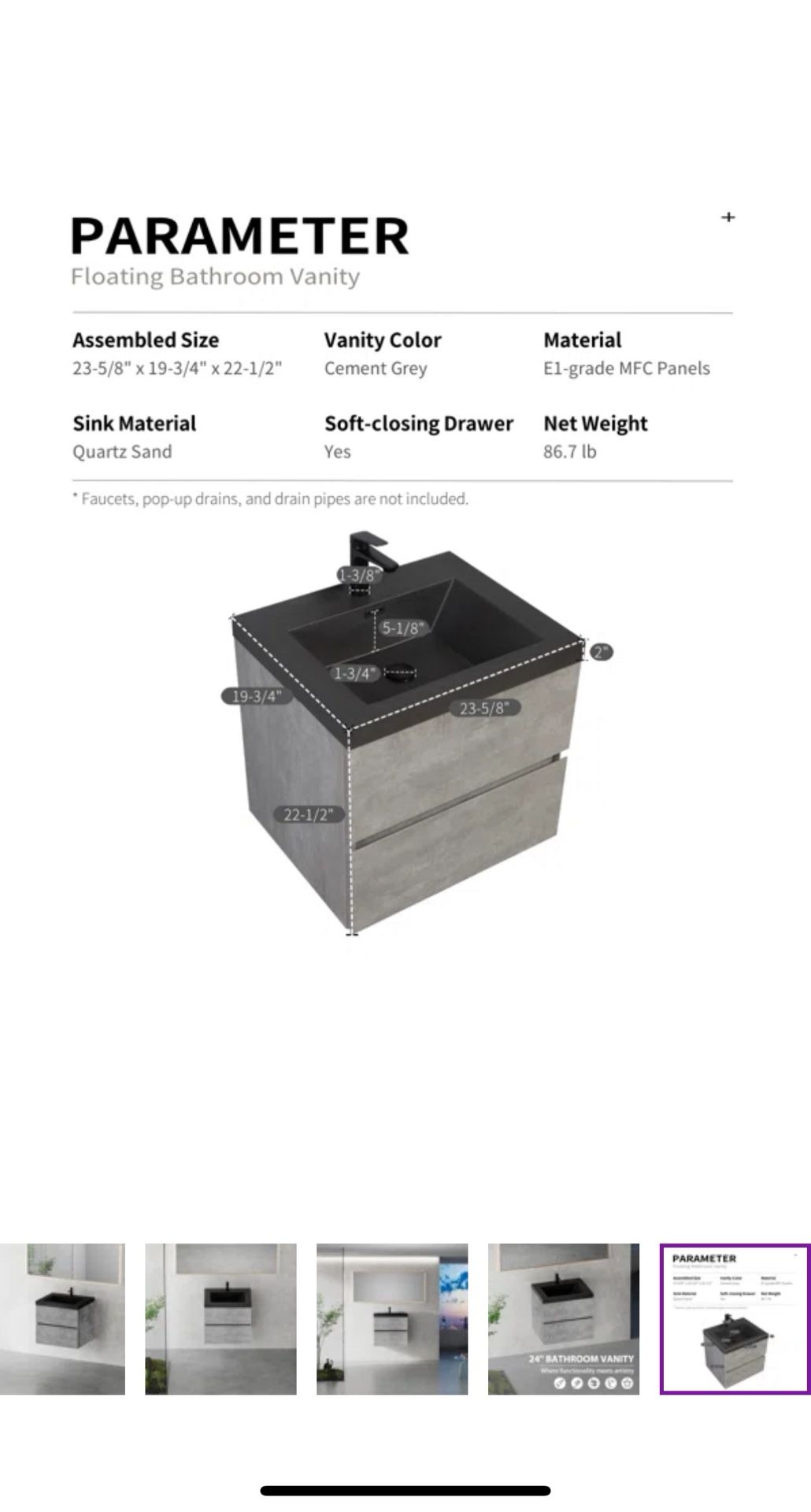 24"-72" Floating Single/ Double Bathroom Vanity Wall-Mounted Vanity with Integrated Quartz Top, 1/2 Basins, 2/4 Soft Close Drawers