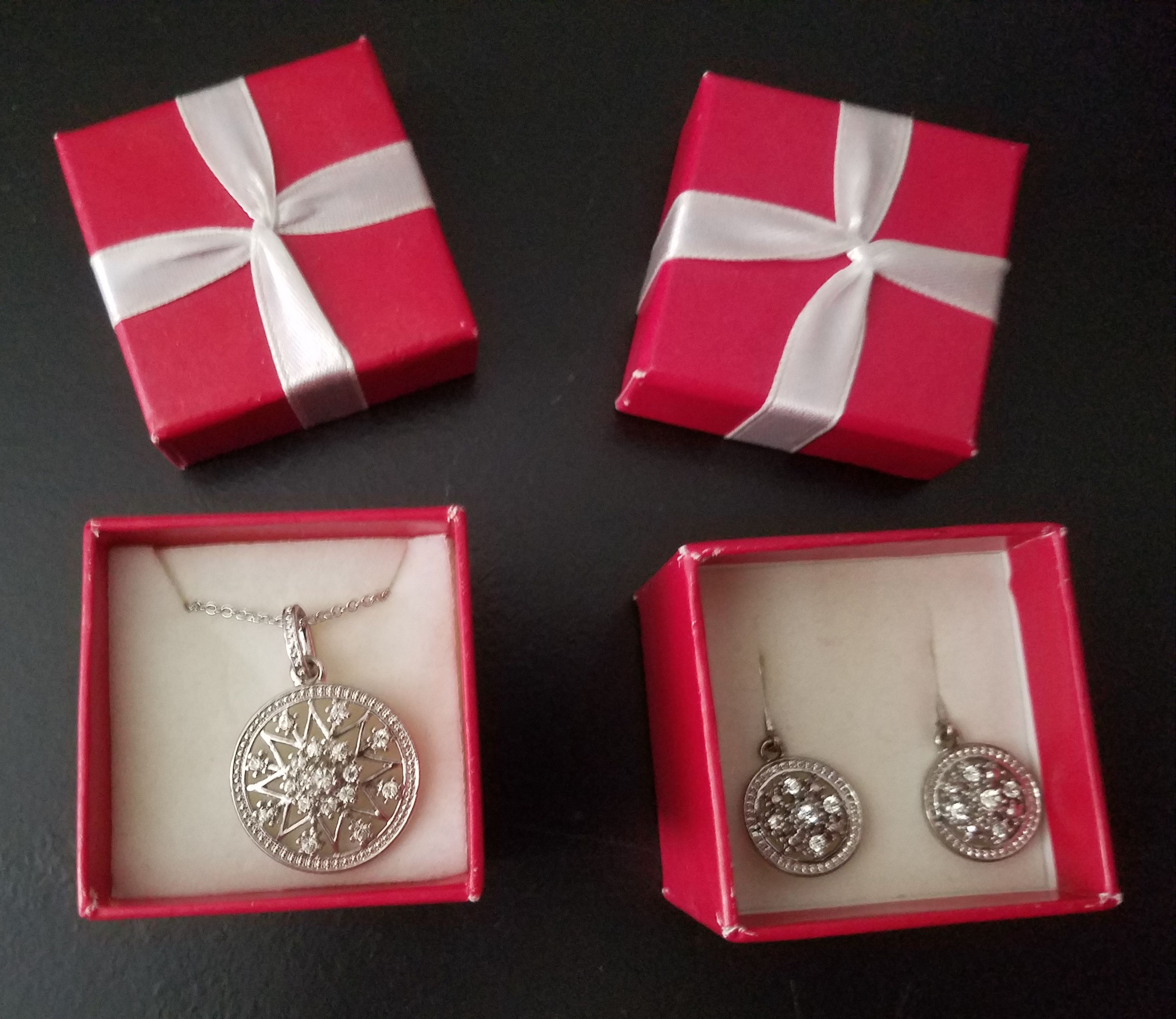 Matching Snowflake Pendant and Earring Set with Gift Boxes