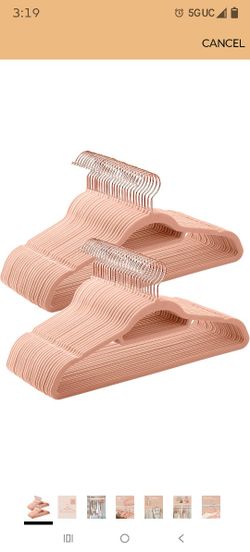 SONGMICS Velvet Hangers, Set of 50 Clothes Hanger with Rose Gold Swivel Hook, Non-Slip, and Space-Saving, 0.2-Inch Thick, 17.1-Inch Long for Coat, Shi