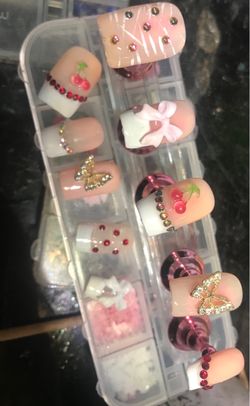 Handmade Press-On Nails with 3D Charms