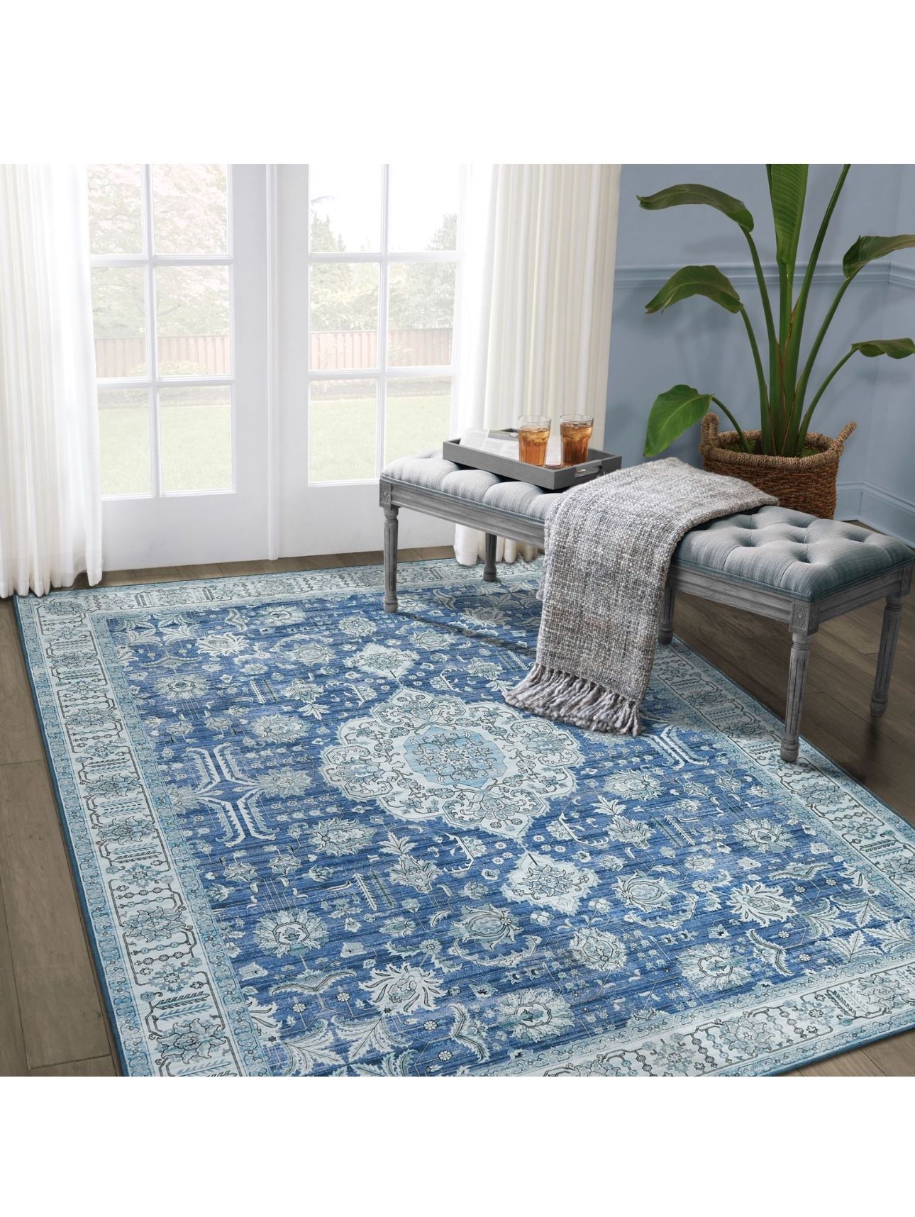 8/10 Floral Blue Rug